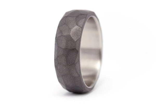Hammered graphite and titanium ring (01301_7N)