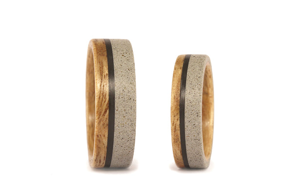 Eucalyptus & concrete wedding rings set. (00992_7N4N)