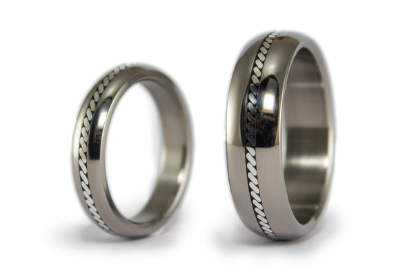 Glossy Titanium and silver wedding bands (04200_4N7N)