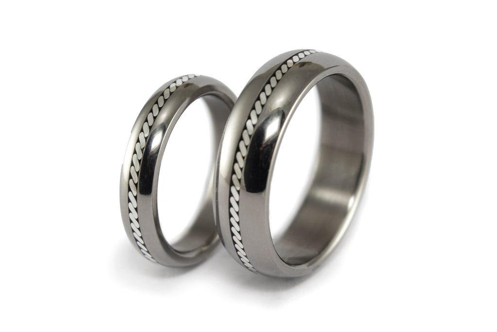 Glossy Titanium and silver wedding bands (04200_4N7N)