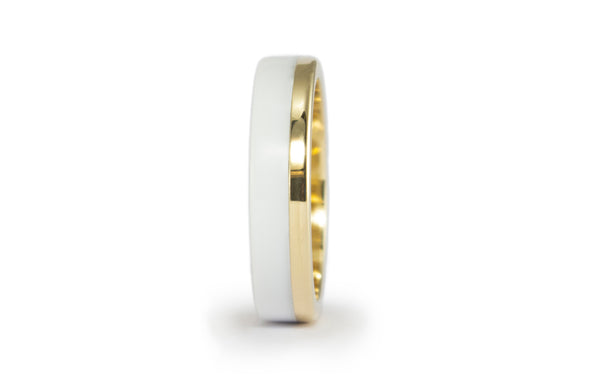 Yellow gold and white corian ring (00411_4O)