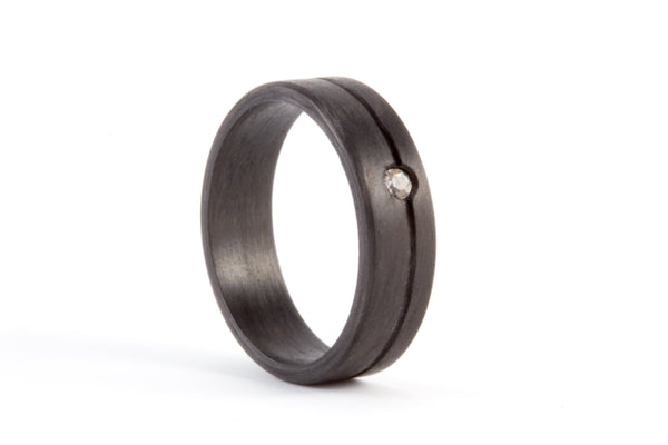 Set of two carbon fiber round wedding bands. Unique and modern black rings. (00147) - Rosler Rings