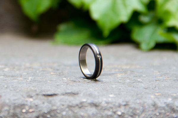 Women's titanium and carbon fiber ring. Unique black wedding band. (00310) - Rosler Rings