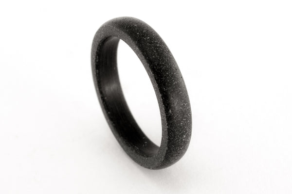 Black concrete rounded ring. Cement rounded wedding band. Matte black engagement ring. Black wedding ring (00601_4N)