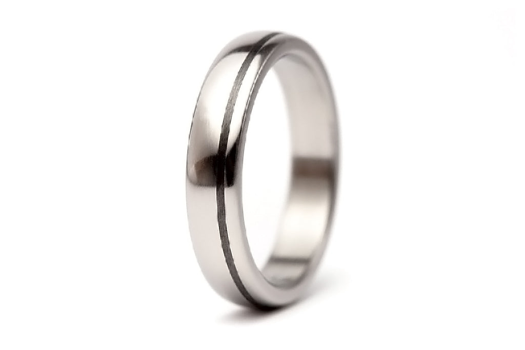 Polished titanium and carbon fiber ring (00334_4N)