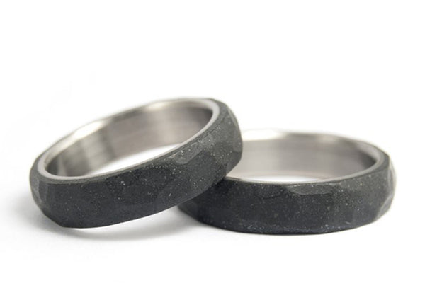 Hammered titanium and concrete wedding bands (00703_4N4N)