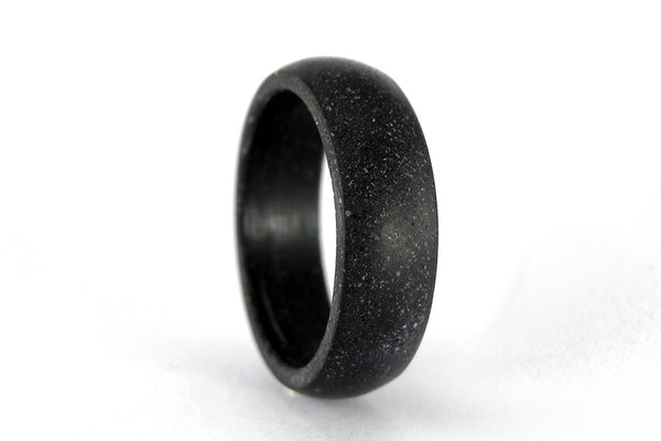 Black concrete rounded ring. Cement rounded wedding band. Matte black engagement ring. Black wedding ring (00601_7N)