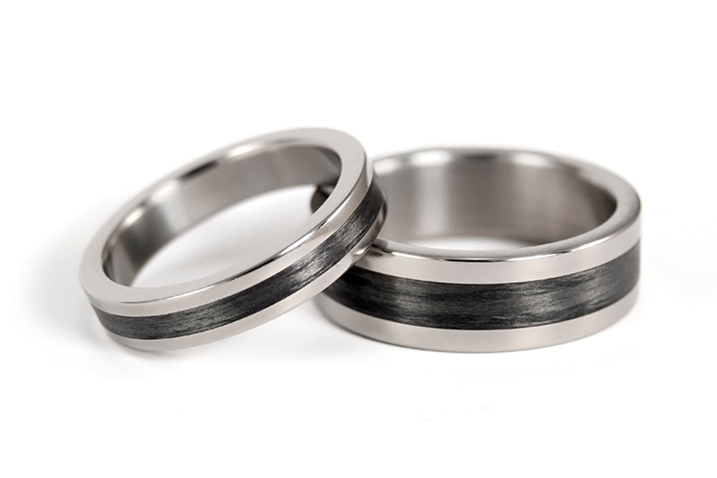 Polished titanium and carbon fiber wedding bands (00347_4N7N)