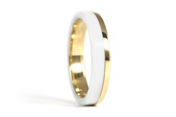 Yellow gold and white corian ring (00411_4O)