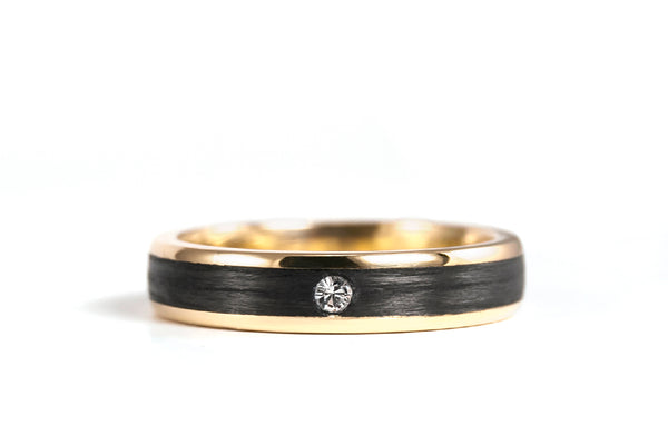 18ct yellow gold with carbon fiber ring with Swarovski (04710_4S1)