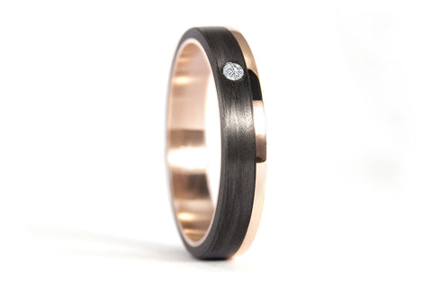 18ct rose gold and carbon fiber ring with diamond (00444_4D)