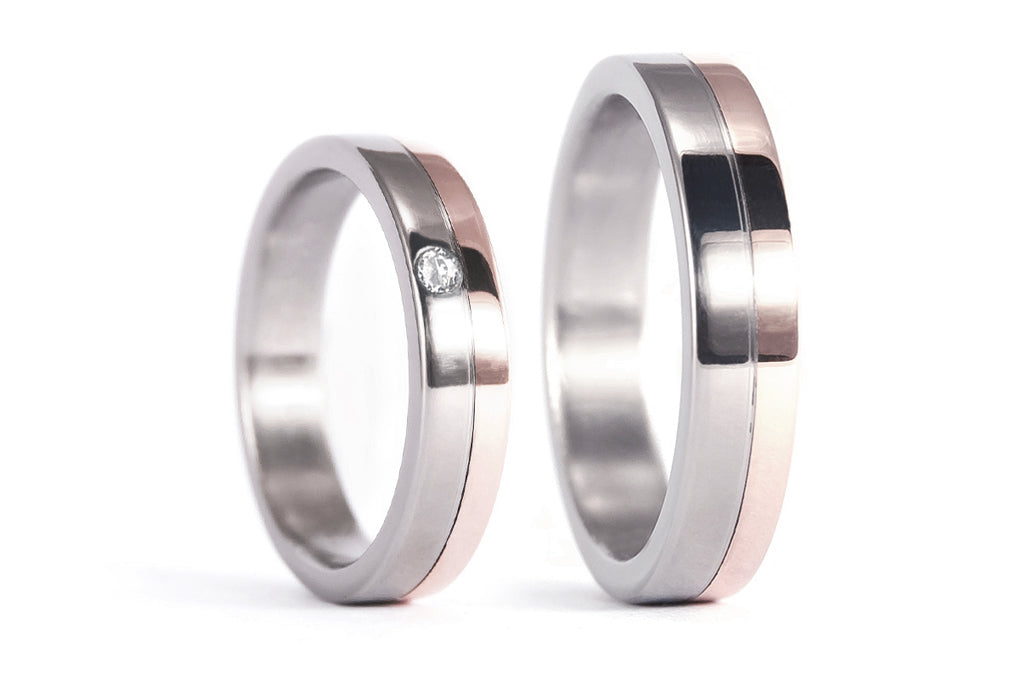18ct rose gold and titanium wedding bands with Swarovski (00555_6S1_6N)