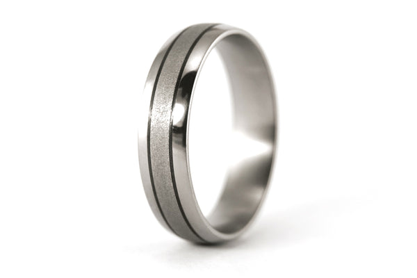 Sandblasted titanium and carbon fiber wedding bands (00300_4N7N)