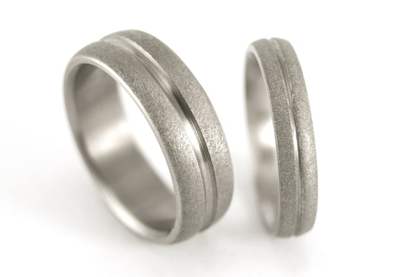Sandblasted titanium wedding bands with polished inlay (00008_4N7N)