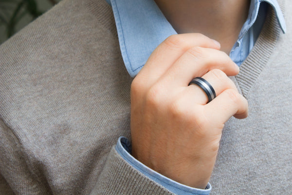 Men's titanium and carbon fiber ring. Unique black wedding band. (00314) - Rosler Rings