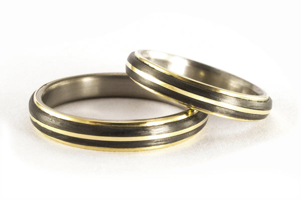 18ct yellow gold, titanium and carbon fiber wedding bands (00559_4N4N)