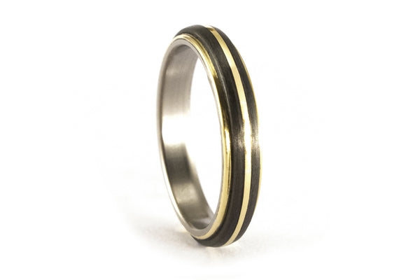 18ct yellow gold, titanium and carbon fiber wedding bands (00559_4N4N)