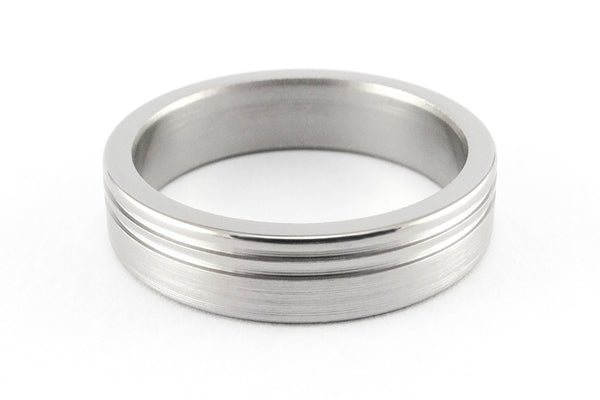 Women's brushed titanium ring with polished inlays (00026_5N)