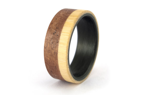 Carbon fiber, bentwood and bamboo ring (00421_8N)