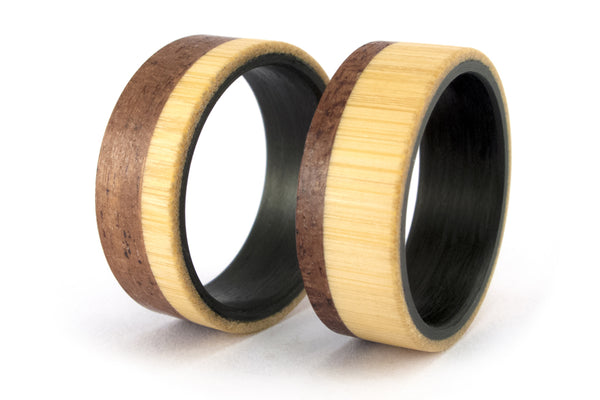 Carbon fiber, bentwood and bamboo wedding bands (00418_7N_00421_7N)
