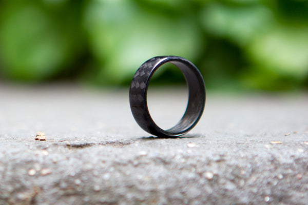 Men's carbon fiber round ring. Unique and modern black glossy wedding band. (00106) - Rosler Rings
